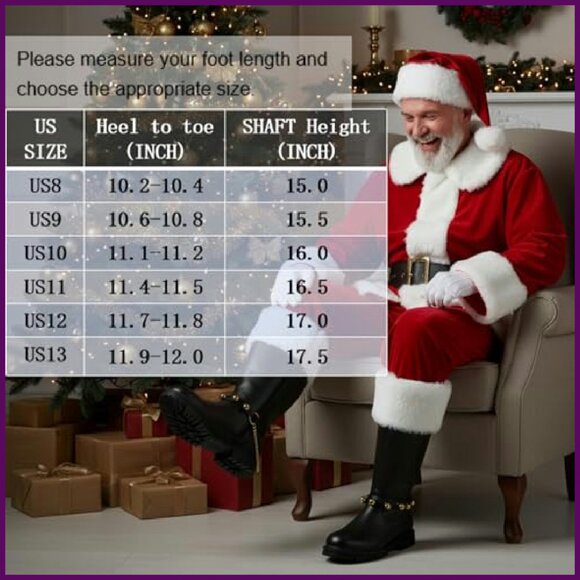 Men\'s Santa Claus Combat Boots with Bells Size 8 Costume Footwear main image 6
